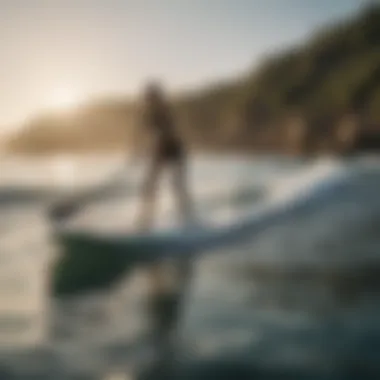 Graceful paddle boarder navigating calm waters