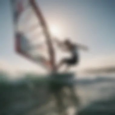 Windsurfing enthusiast performing a skillful maneuver on choppy waters