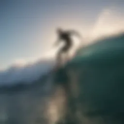 Surfboard in motion with ocean spray