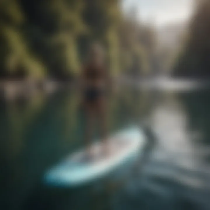 User enjoying a serene paddle boarding experience on calm waters.