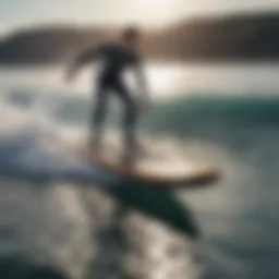 A sleek electric surfboard gliding over the waves
