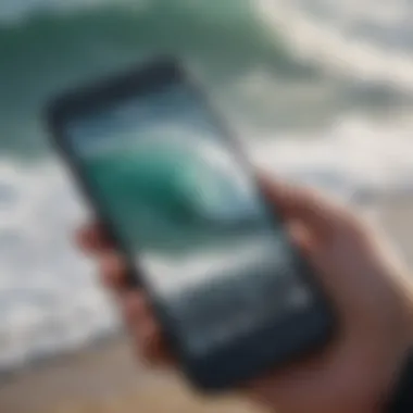 Close-up of a smartphone showing a wave app interface