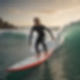 Beginner surfer practicing on a soft-top surfboard in gentle waves