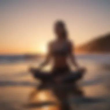 Yoga practitioner in lotus position meditating at sunrise