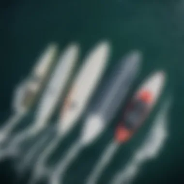 An aerial shot of multiple hydrofoil surfboards in a dynamic aquatic environment.