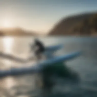 A sleek motorized hydrofoil gliding over the water with a rider in action.