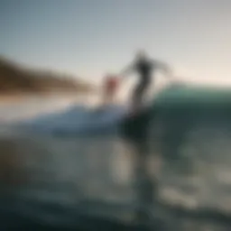 Inflatable surfboard in action on a wave