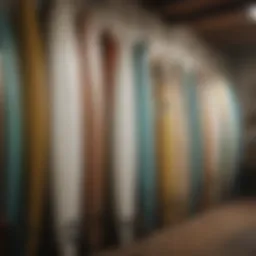 A variety of surfboards displayed in a local shop