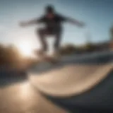 Skateboarder performing a stylish trick on the mini ramp halfpipe