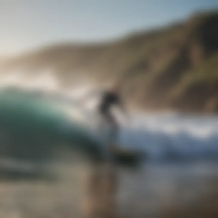 A surfer enjoying a wave on a Morey boogie board