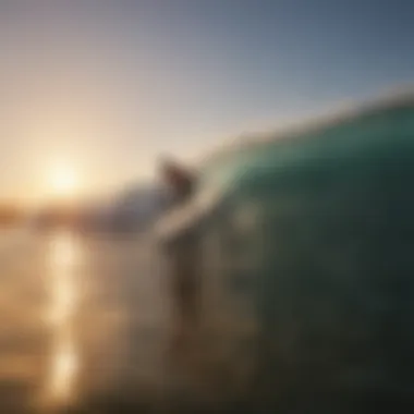 Surfer catching a perfect wave at sunset