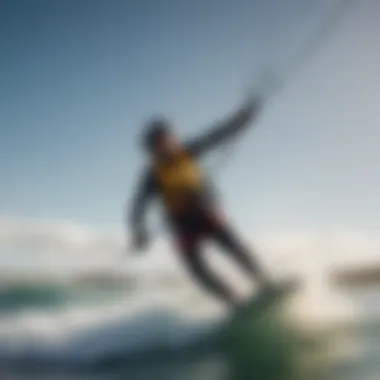 A kiteboarder skillfully navigating the waves, highlighting the dynamic nature of the sport.