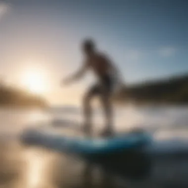 Inflated boogie board with ocean background