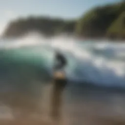 Surfer catching a wave at Playa Venao Surf Camp