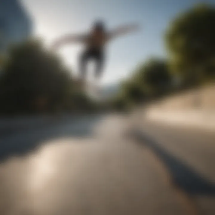 Professional skateboarder executing a perfect ollie over a rail