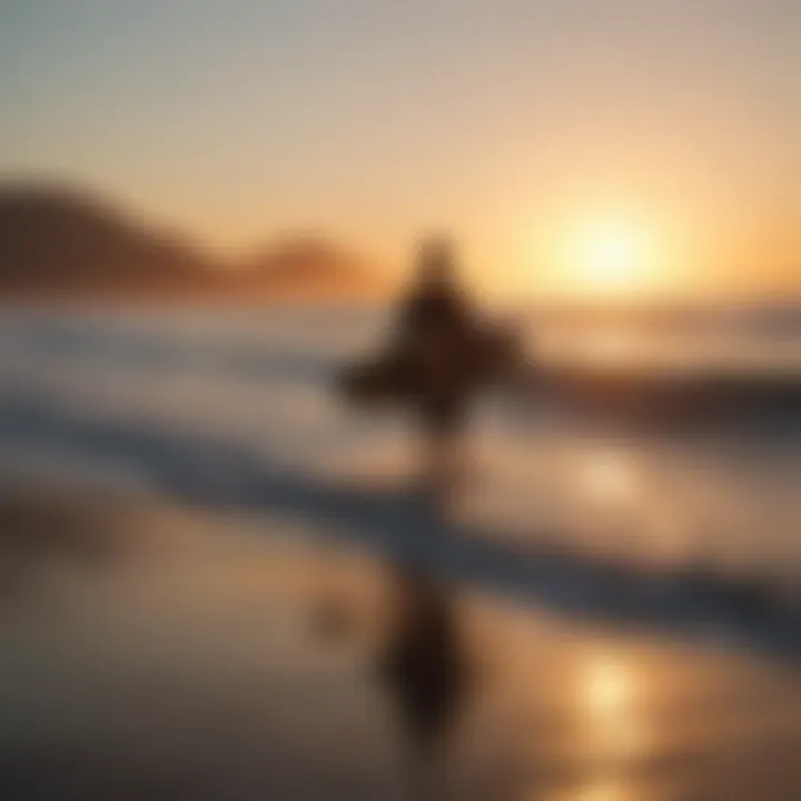 Sunset silhouette of a surfer at San Carlos beach