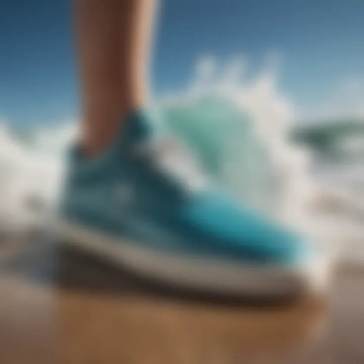 A close-up of innovative skate shoe design inspired by ocean waves