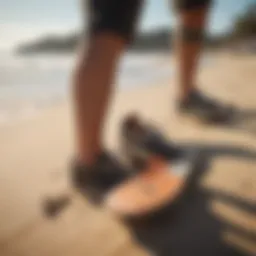 Stylish skate shoes on a sandy beach