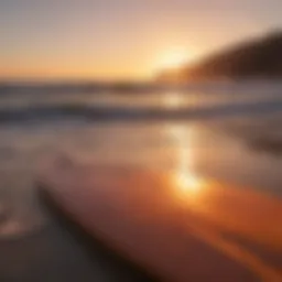 Stunning sunset view over a California beach with surfboards