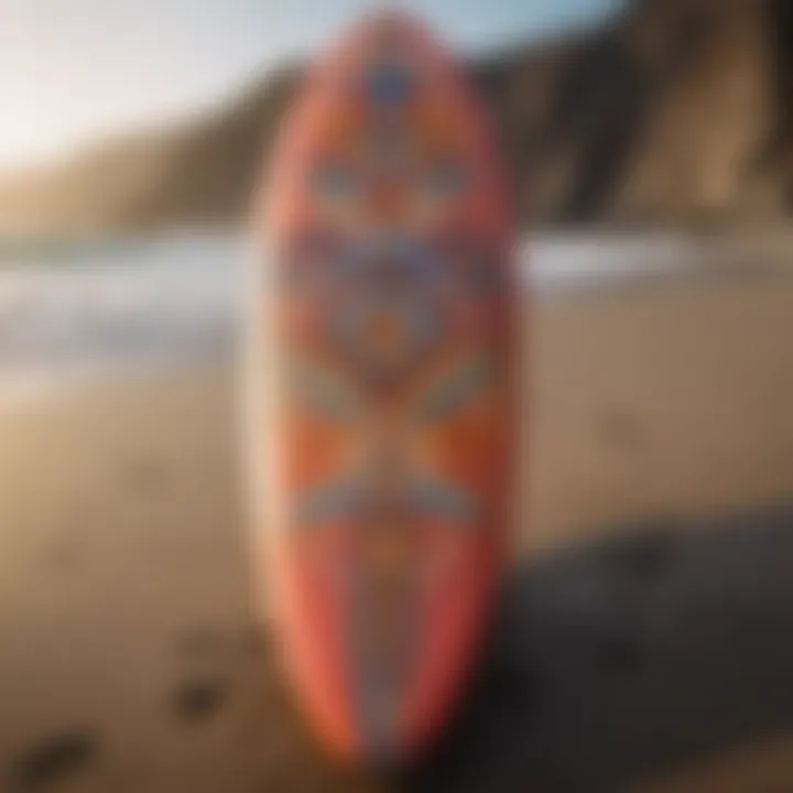 Surfboard with colorful designs on Lima beach