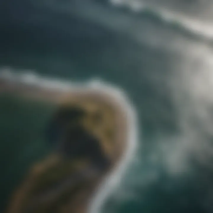 Aerial view of wind patterns over land and sea