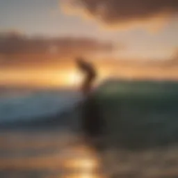 Surfer riding a wave at South Padre Island during sunset