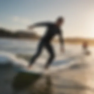 An engaging surf lesson in progress with an instructor guiding newcomers