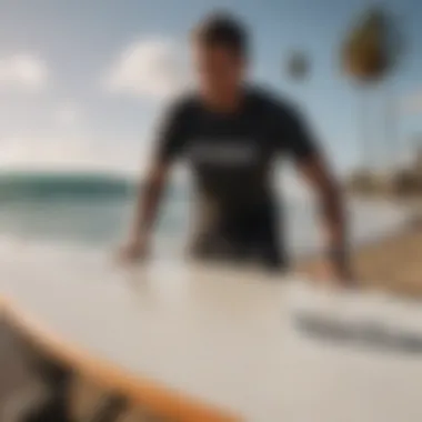 Surfer maintaining an Arris surfboard with care