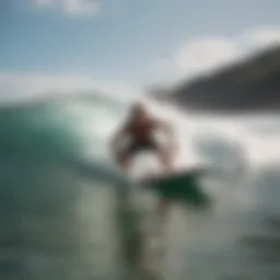 A dynamic boogie boarder catching a wave