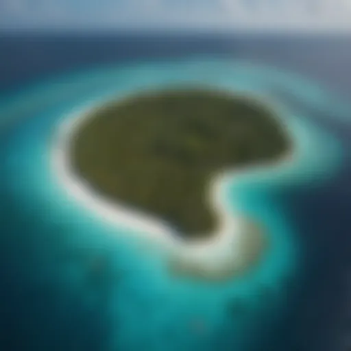 Aerial view of a pristine Maldivian atoll showcasing turquoise waters and vibrant coral reefs.