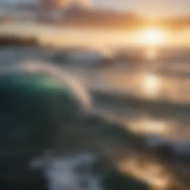 Aerial view of iconic North Shore waves during sunset