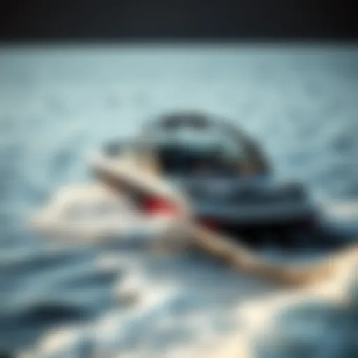 Sleek Wakesurf Boat on the Water A sleek wakesurf boat cutting through the waves