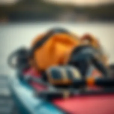Close-up of wakesurfing gear and equipment
