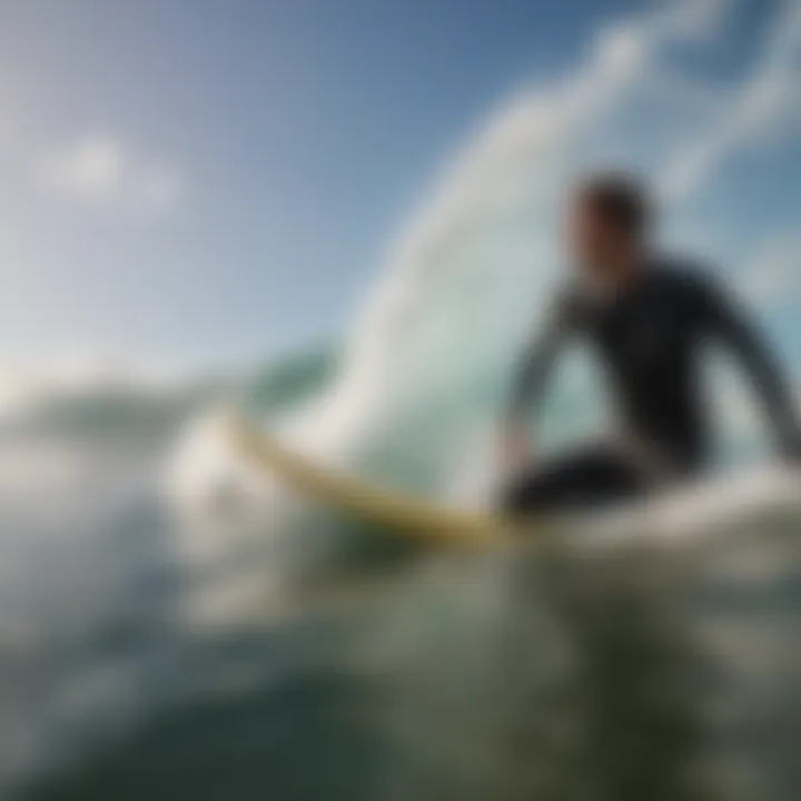 A close-up of a surfer checking the waves, representing anticipation and the importance of timing