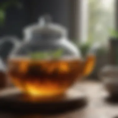 Herbal tea brewing in a clear glass teapot