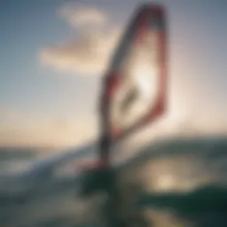 Dynamic view of a windsurfer gliding across vibrant waters