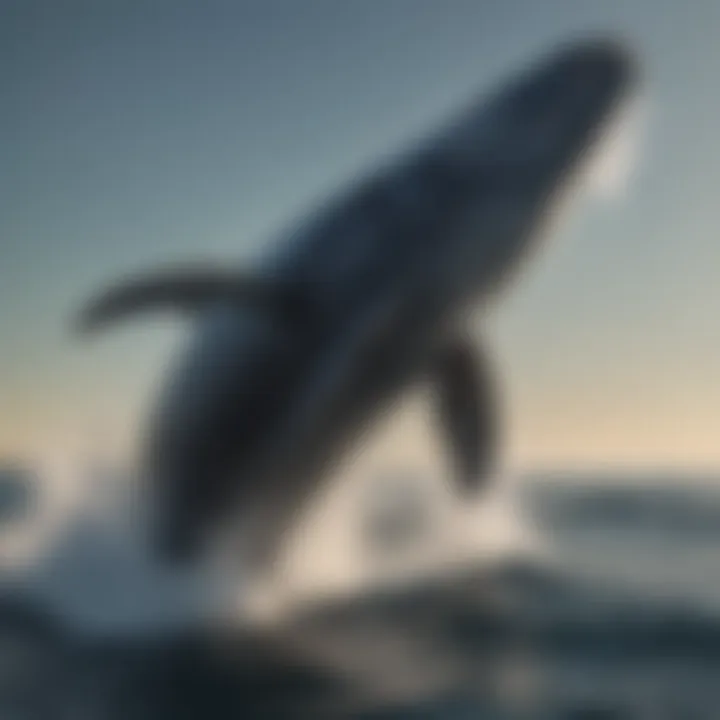 Illustration depicting a majestic humpback whale breaching the surface of the ocean