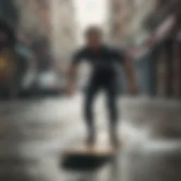 Urban surfer navigating through city streets on a board