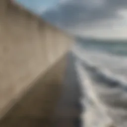 Concrete seawall protecting a coastal area
