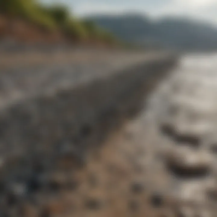 Gabion seawall constructed with wire mesh and stones