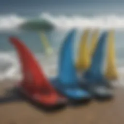 Close-up view of iRocker sup fins showcasing different shapes.