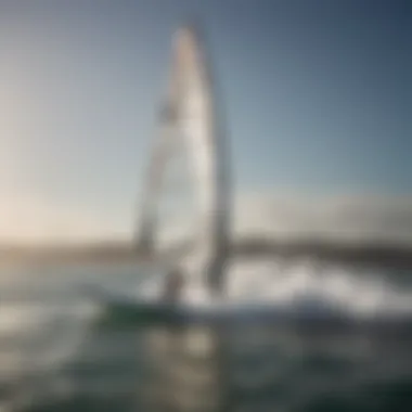 A wind surf board being tested on water during a competitive event