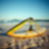 A vintage hydrofoil displayed on a sandy beach, showcasing its unique design.
