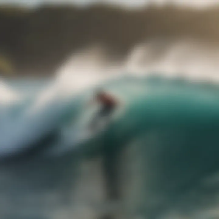 A vibrant surf culture scene showcasing surfers riding waves