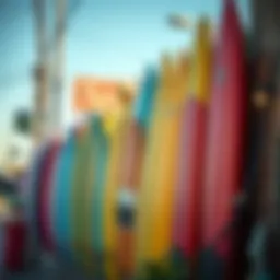 Colorful surfboards displayed outside a local Santa Monica shop