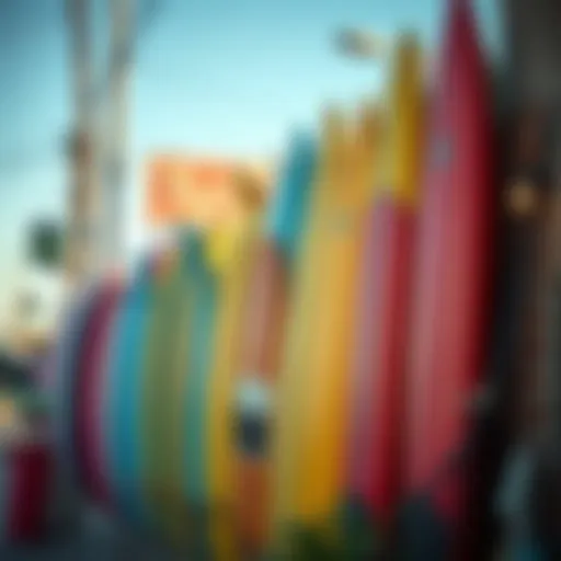 Colorful surfboards displayed outside a local Santa Monica shop