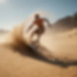 A vibrant scene of sand surfing on a sunny beach