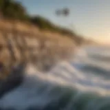A coastal view showcasing a modern seawall design