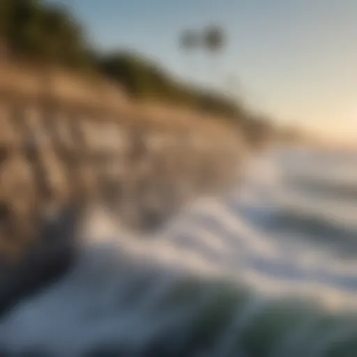 A coastal view showcasing a modern seawall design