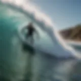 A surfer carving through a wave with precision and skill